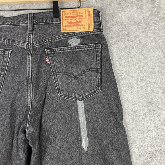 Levis Undercover Jeans Mens 34x32 Black Light Darkness Graphic Eyes Patch Denim - Picture 8 of 16